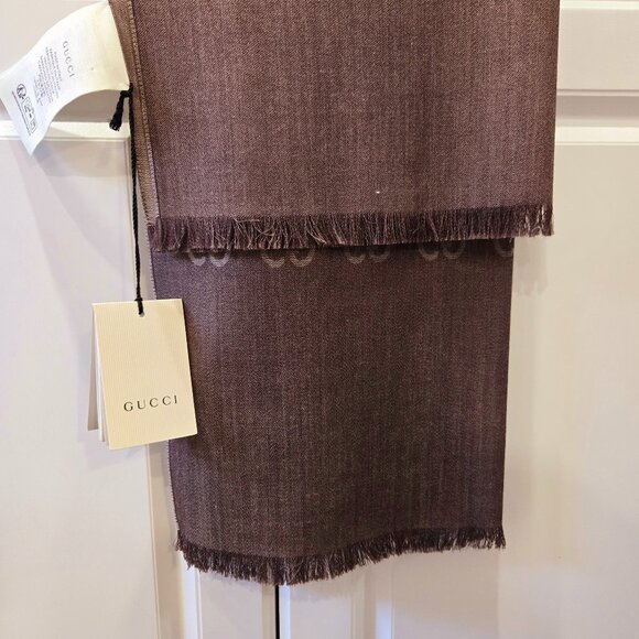GUCCI GG Jacquard Wool/Silk Scarf - Brown - Picture 2 of 7